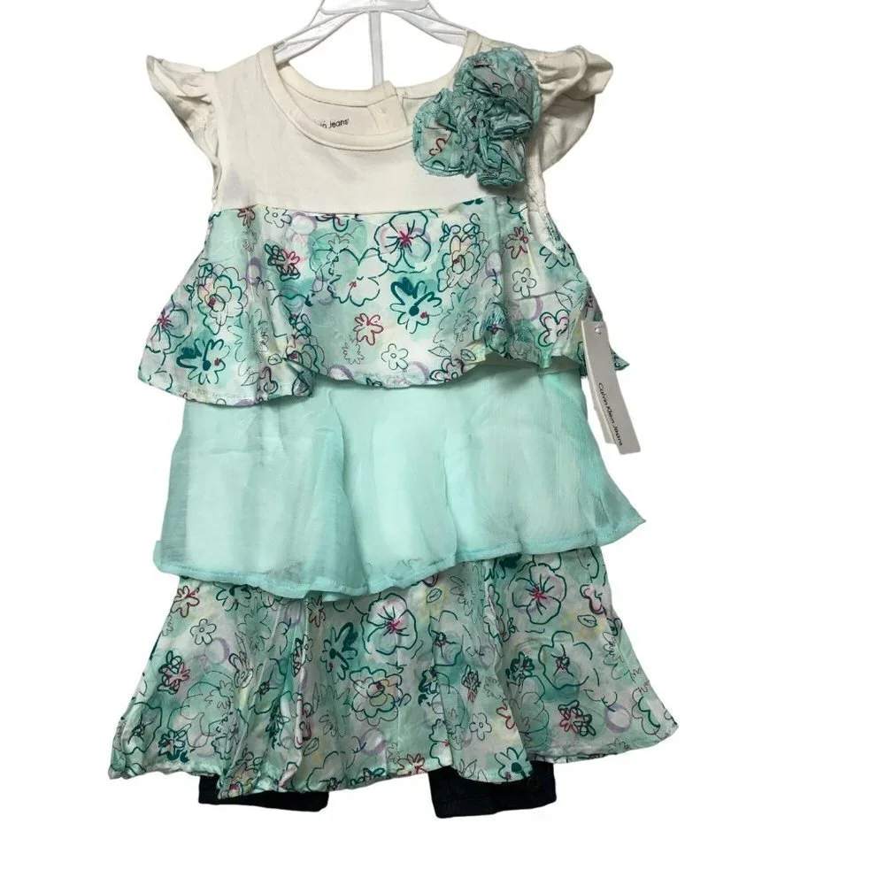 CALVIN KLEIN JEANS  GIRLS TWO PIECE SETS‎ DRESS & LEGGINGS SIZE 4T NEW WITH TAG